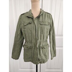Kensie Jeans Womens Size M Army Green Zip Up Casual Jacket Cadet Collar Pockets